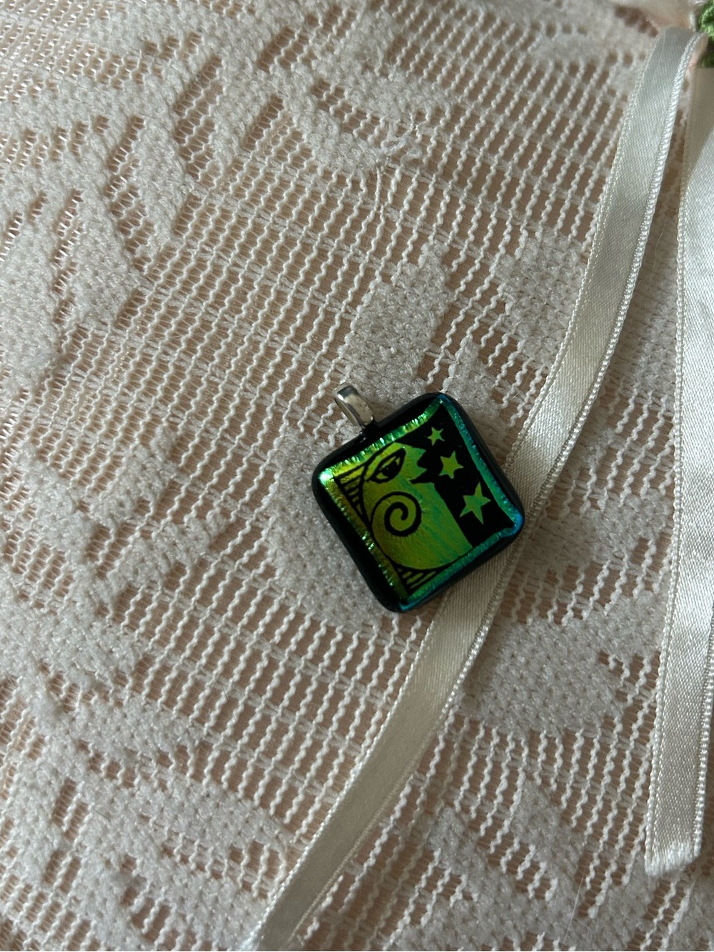 hand-etched dichroic glass and unique metal jewelry